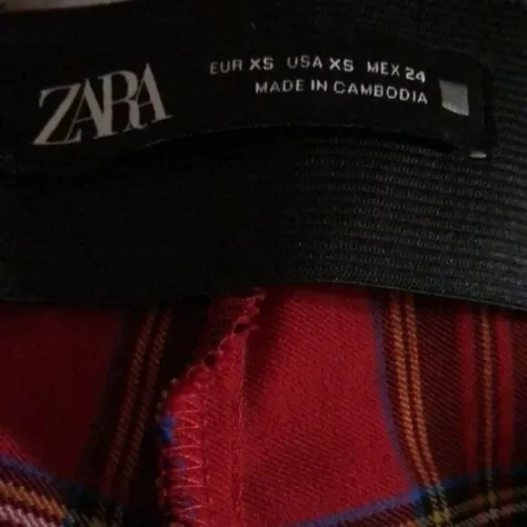 Zara red plaid zipper front pull on skinny pants xs - Picture 7 of 9